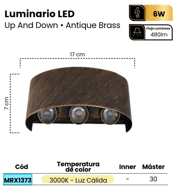 (MRX1373)LUMINARIO UP & DOWN LUZ CALIDA 6W MERCURY.webp