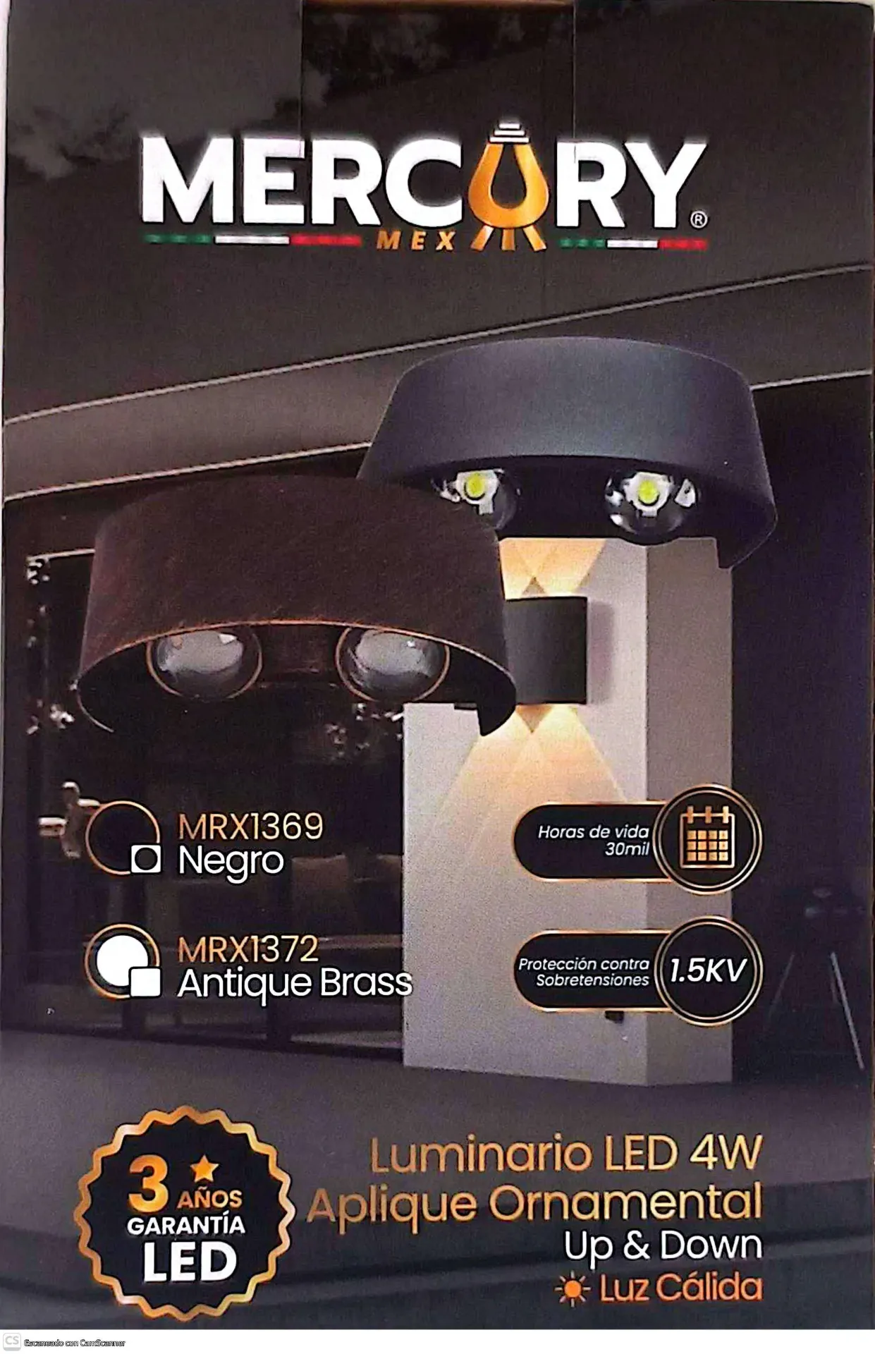 [MRX1369] (MRX1369)LUMINARIO UP & DOWN  LUZ CALIDA 4W NEGRO MERCURY