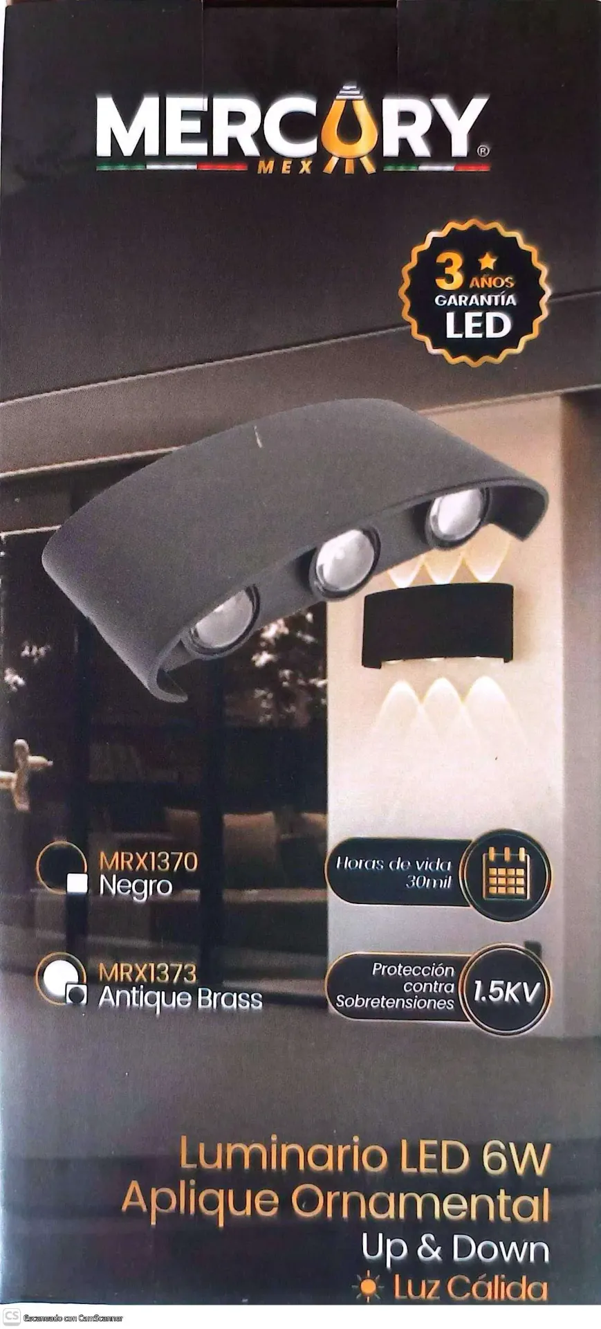 (MRX1373)LUMINARIO UP & DOWN LUZ CALIDA 6W MERCURY