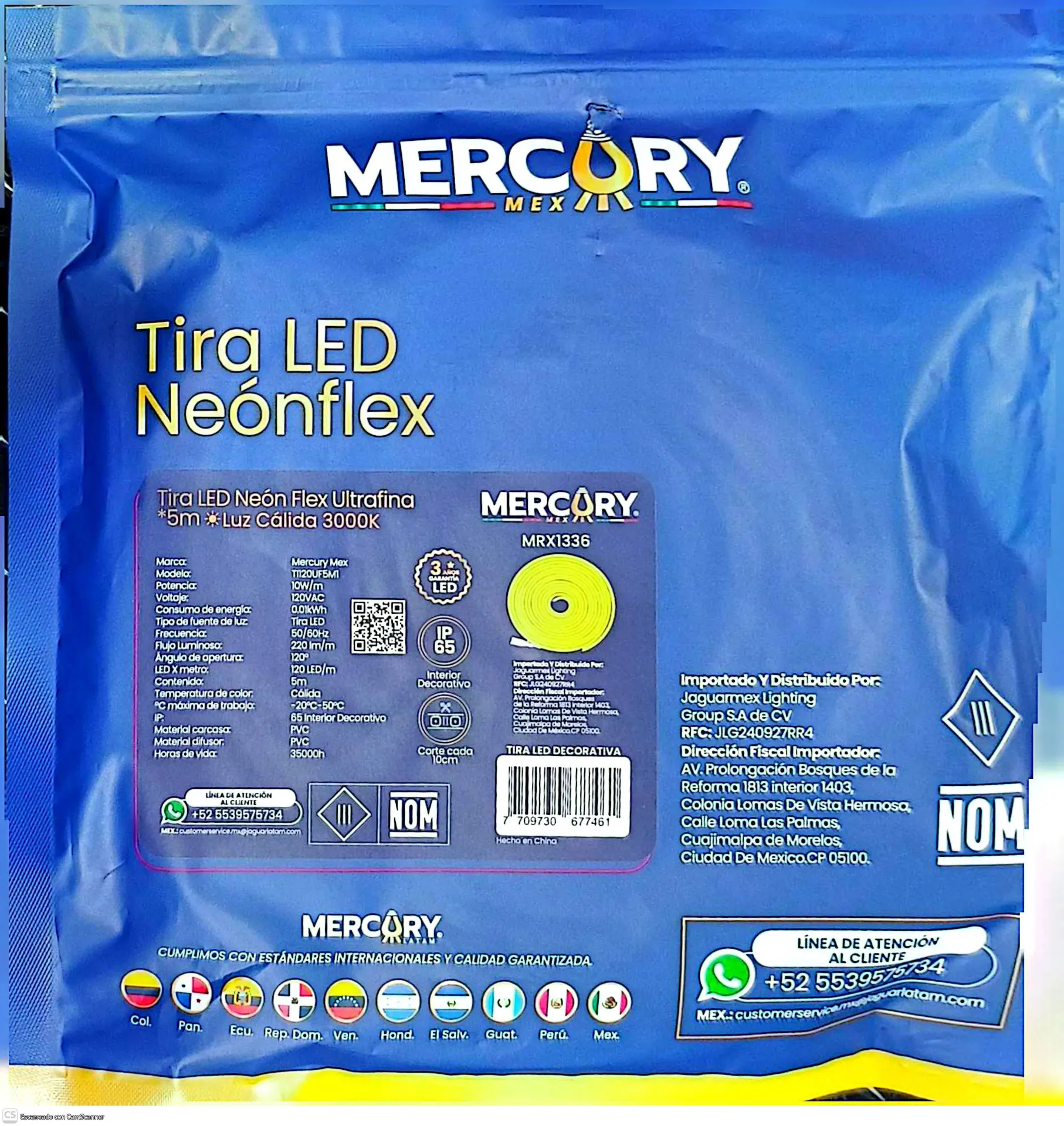 (MRX1336) TIRA NEON LUZ CALIDA 5M MERCURY