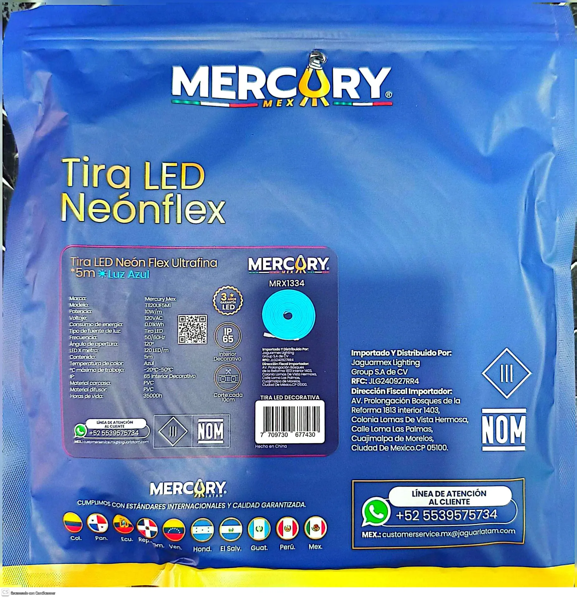 (MRX1334) TIRA NEON AZUL 5M MERCURY