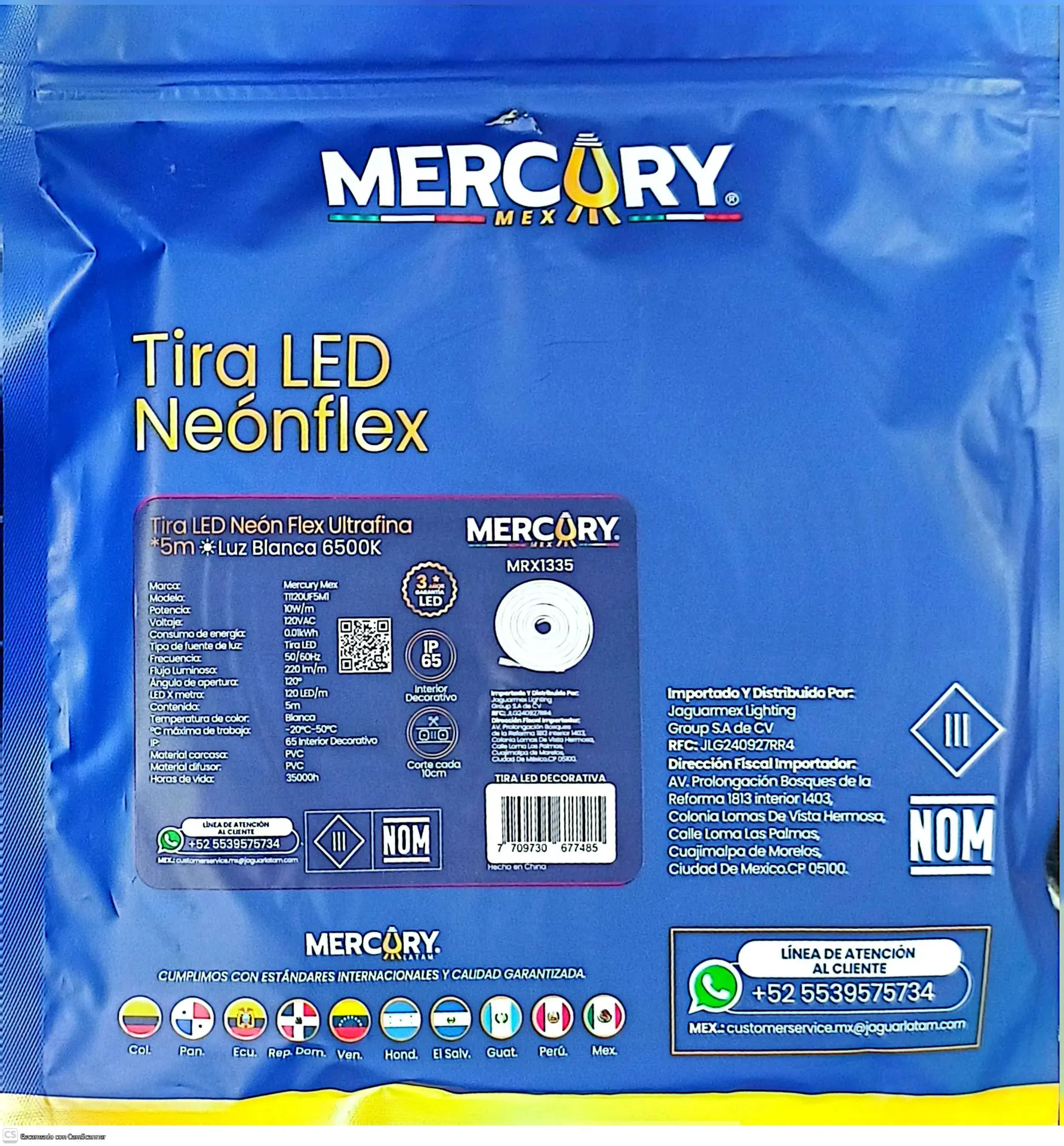(MRX1335) TIRA NEON LUZ BLANCA 5M MERCURY