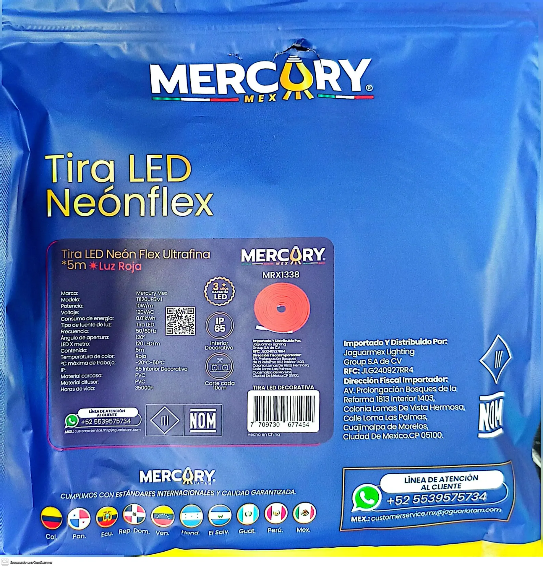 (MRX1338)TIRA NEON ROJA 5M MERCURY