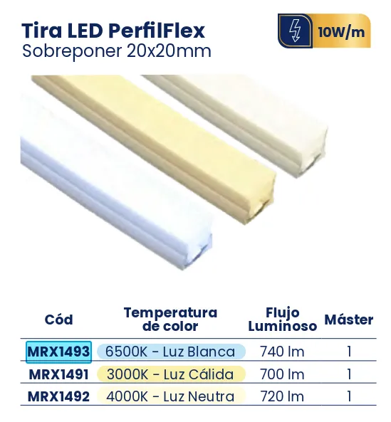 [MRX1493] (MRX1493) TIRA LED PERFILFLEX SOBREPONER LUZ BCA 20X20 MERCURY